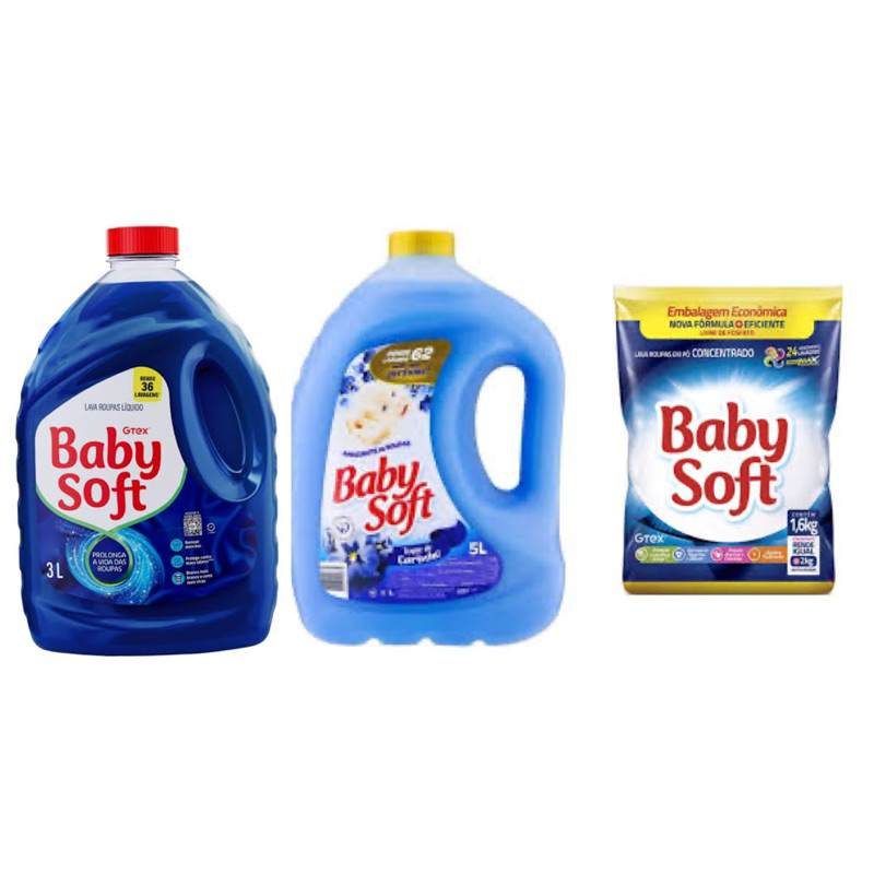 Kit Completo variados Baby Soft: Amaciante 5L + Sabão em Pó 1.6kg + Sabão Líquido 3L kit lavanderia, produtos de limpeza em Oferta na Shopee