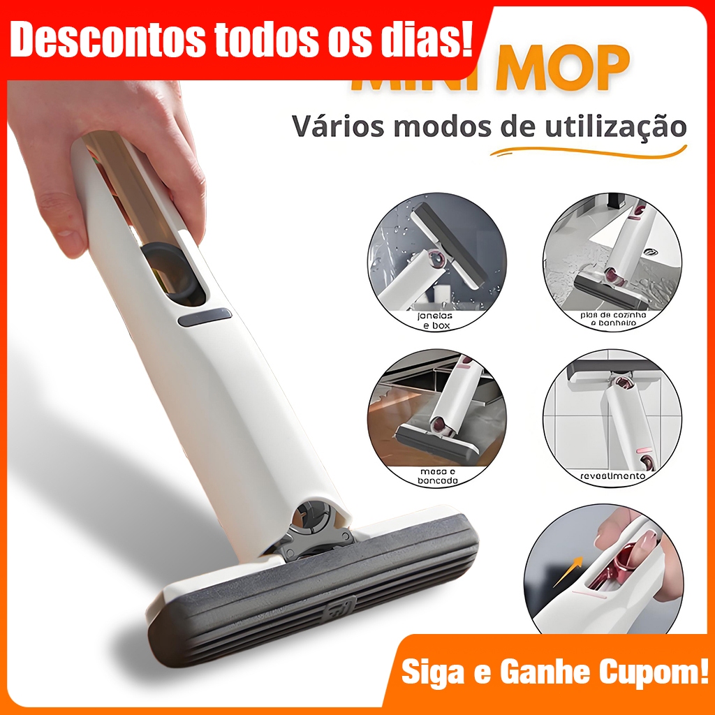 Mini Rodo Mop Esfregão Absorvente Portátil Limpeza Multifuncional Mesa Janela 2 esponjas
