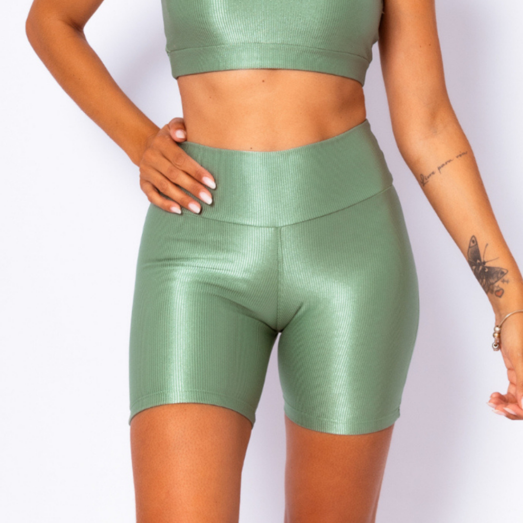 Bermuda Meia Coxa Mais Comprida Suplex Canelado Costura Reforçada Academia Cós Alto Poliamida Brilho em Oferta na Shopee