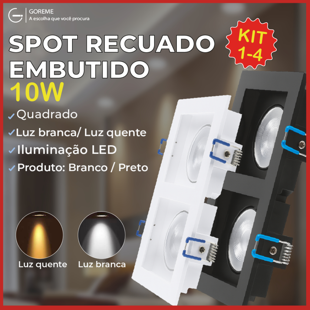Spot Embutido Recuado Led 10W Duplo Preto e Branco Iluminação Branco Luz Fria e Quente Bivolt em Oferta na Shopee