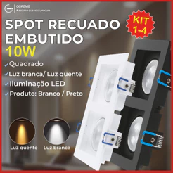 Spot Embutido Recuado Led 10W Duplo Preto e Branco Iluminação Branco Luz Fria e Quente Bivolt