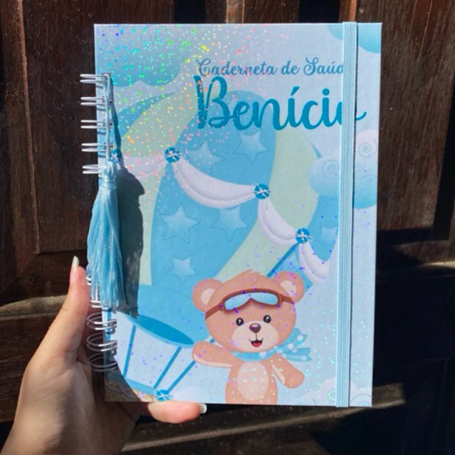 Caderneta de Saúde Personalizada com Nome que pedi - vacinação - infantil - Ursinho Baloeiro - balão
