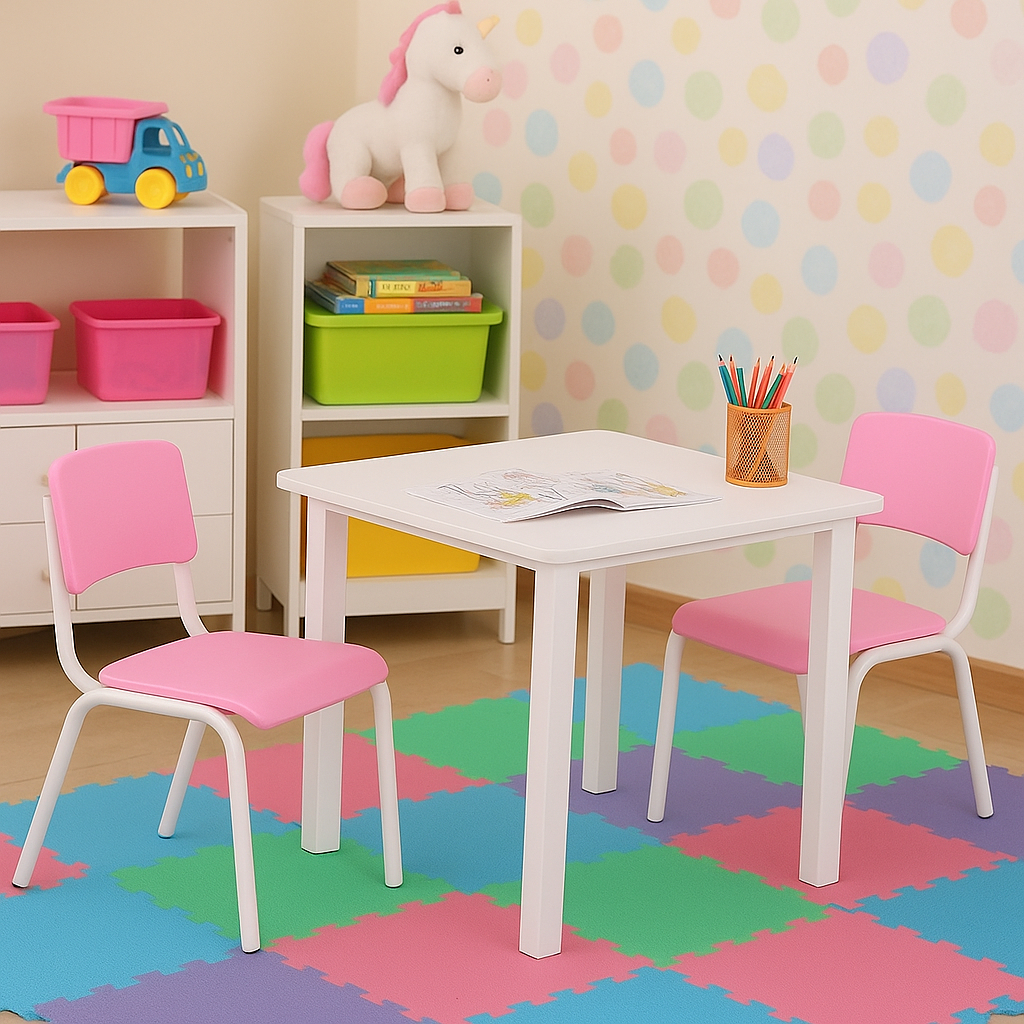 Kit Conjunto Mesa Infantil com 2 Cadeiras Rosas Estudo Didática Educativa em Oferta na Shopee
