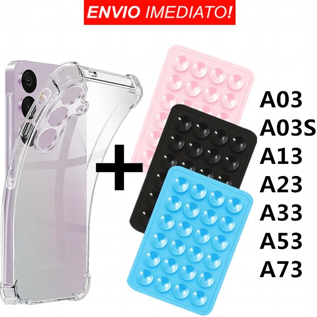 Capa Transparente TPU Anti Shock + Suporte Adesivo Ventosa silicone Para Samsung A03 A03S A03S CORE A13 A23 A33 A53 A73