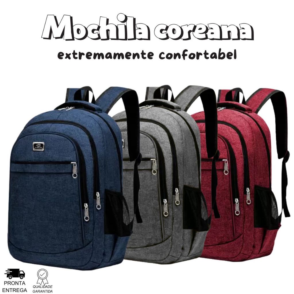 Mochila Bolsa Viagem Resistente Coreana Masculina Feminina Colorida