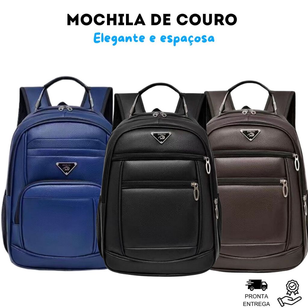Mochila Masculina Couro Resistente Grande Impermeável Reforçada Linda Prática