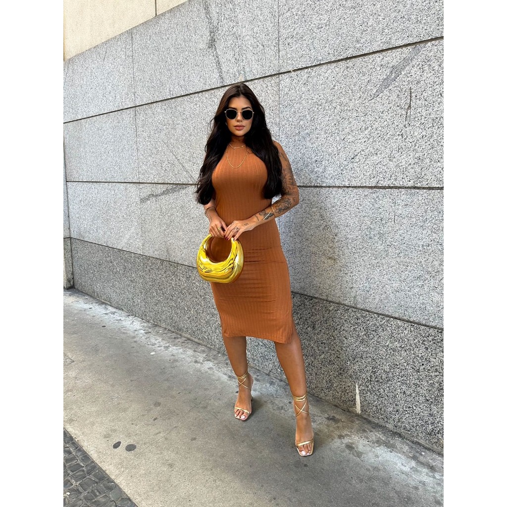 Vestido Giorgia MID canelado algodão com Elastano