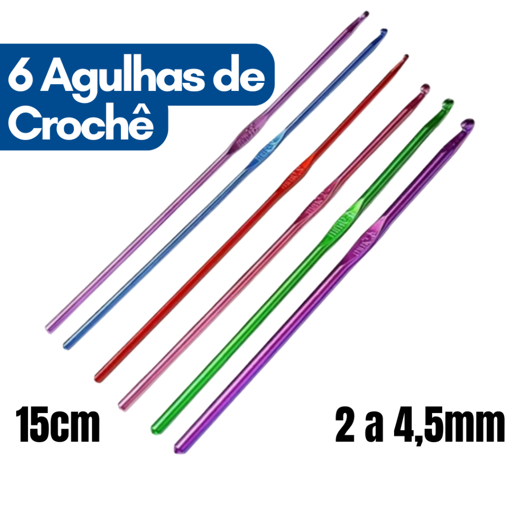 Kit Agulha Croche Jogo 6 Agulhas de Metal Para Croche Completo Jogo Agulha