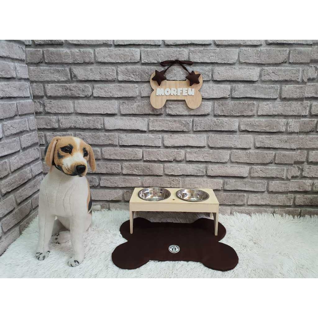 Comedouro Pet Cachorro Gatos Jogo Americano Marrom Plaquinha Personalizada Com Nome Ambinete limpo