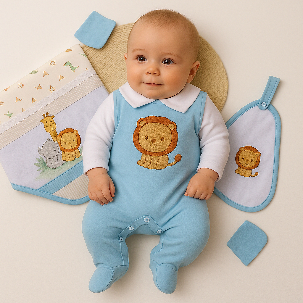 Kit Saída de maternidade para bebe menino/menina leão safari, malha 100% conforto garantido em Oferta na Shopee