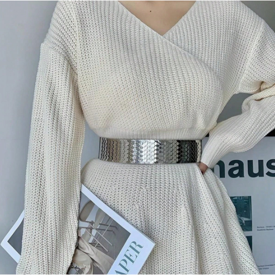Cinto Elástico Escamas De Peixe Metal Feminino Acessório Moderno Moda Elegante
