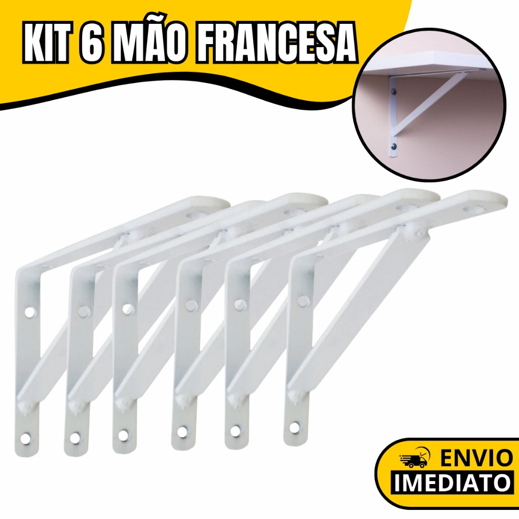 Kit 6 Suportes Cantoneira Mão Francesa para Prateleira