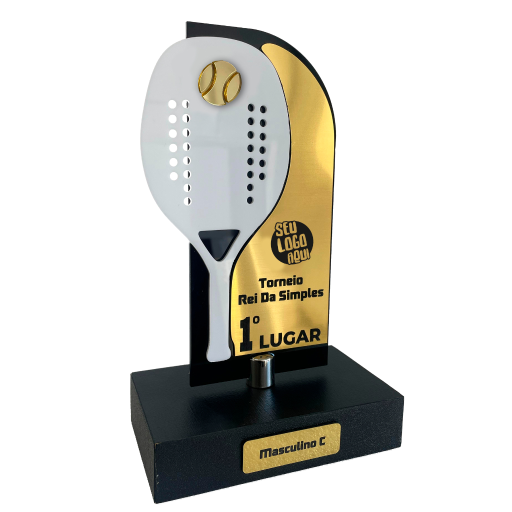 Troféu Beach Tennis Personalizado - Acrílico Dourado - Prata - Bronze