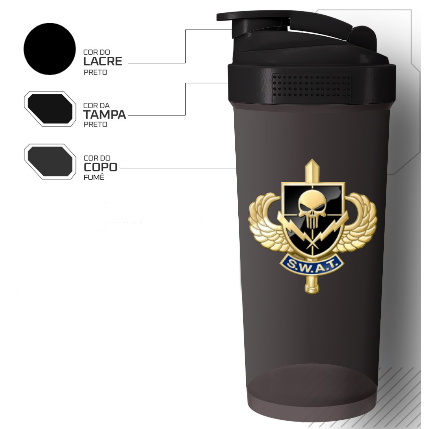 COQUETELEIRA PARA SUPLEMENTOS COR PRETA CAPACIDADE 600 ml ACADEMIA CROSSFIT CORRIDA Coqueteleira SWAT