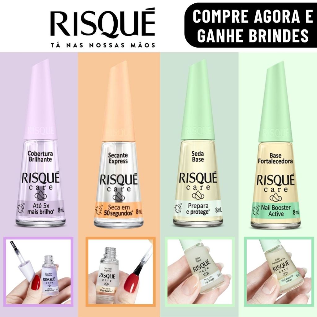 Kit 4 Esmalte Risque Tratamento Verniz Secante Fortalecedora Risqué