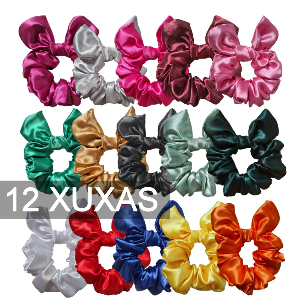12 Scrunchies Cetim Xuxas Rabicó Frufru Xuxinhas Lacinho