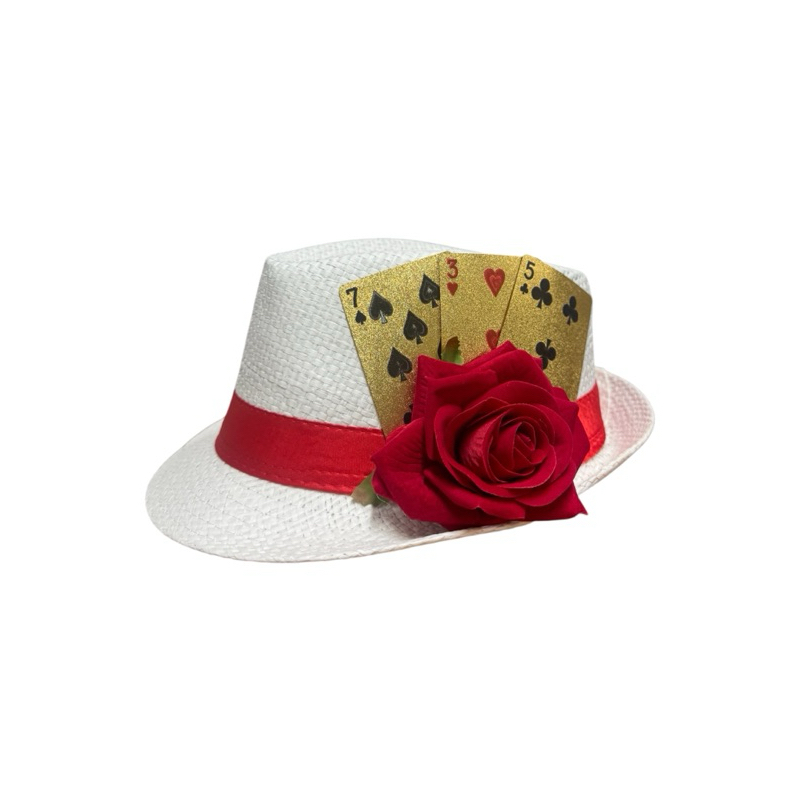 Chapéu Malandras Pomba Gira Maria Navalha Com Rosa E Cartas Dourada