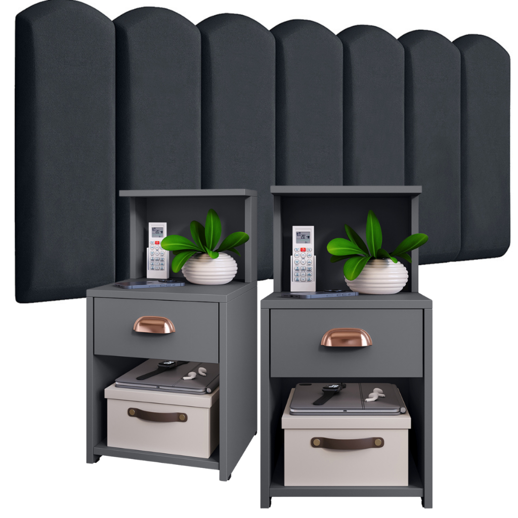 Conjunto de Cabeceiras em Módulos NÚVEM com 1 kit Mesa de Cabeceira CLÉO com 1 Gaveta e Pr...