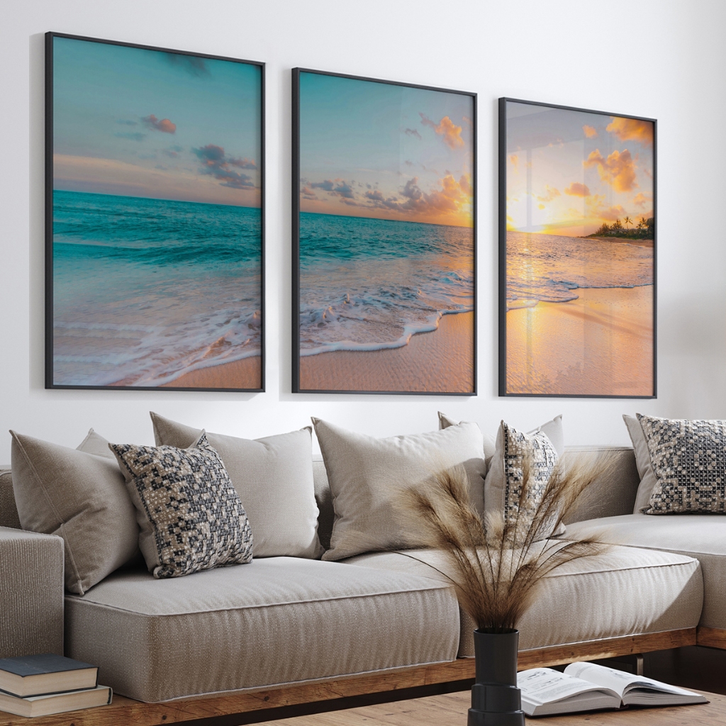 QUADRO DECORATIVO PAISAGEM MAR 3 TELAS PARA SALA, QUARTO ESCRITÓRIO