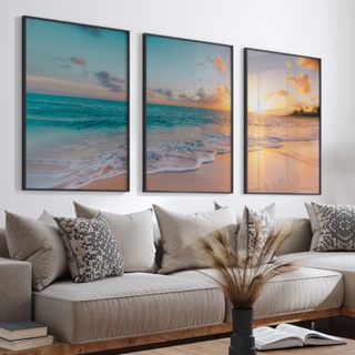 QUADRO DECORATIVO PAISAGEM MAR 3 TELAS PARA SALA, QUARTO ESCRITÓRIO em Oferta na Shopee