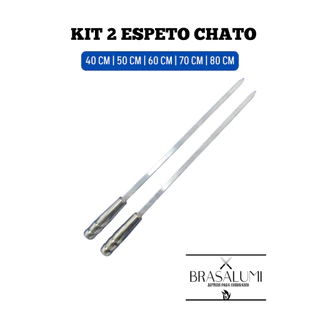 espeto para churrasco kit com 2 espetos chato 40 cm a 80cm
