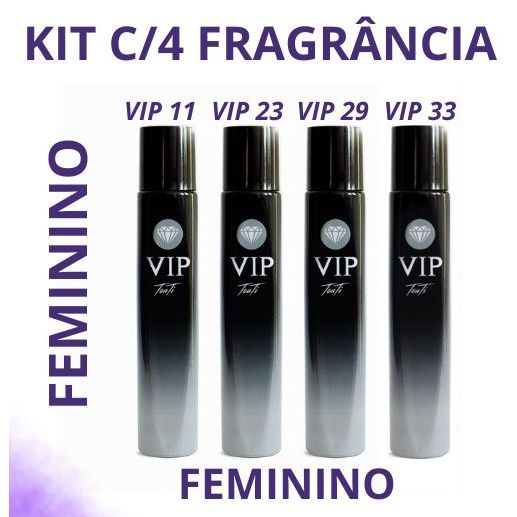 Kit 4 Perfumes Touti Vip 11 La Vie Fragrân Belle Vip 23 Good Frag Girl Vip 29 Scandal Vip 33 Olympéa