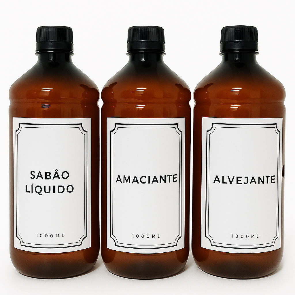 Kit Lavanderia Dispenser Organizador  1L Sabão Líquido Amaciante Alvejante Organizador
