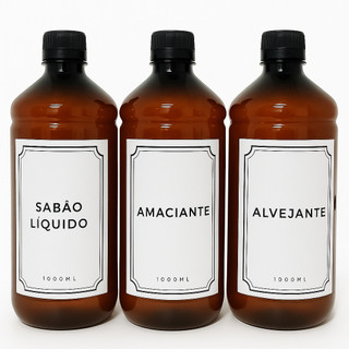 Kit Lavanderia Dispenser Organizador  1L Sabão Líquido Amaciante Alvejante Organizador