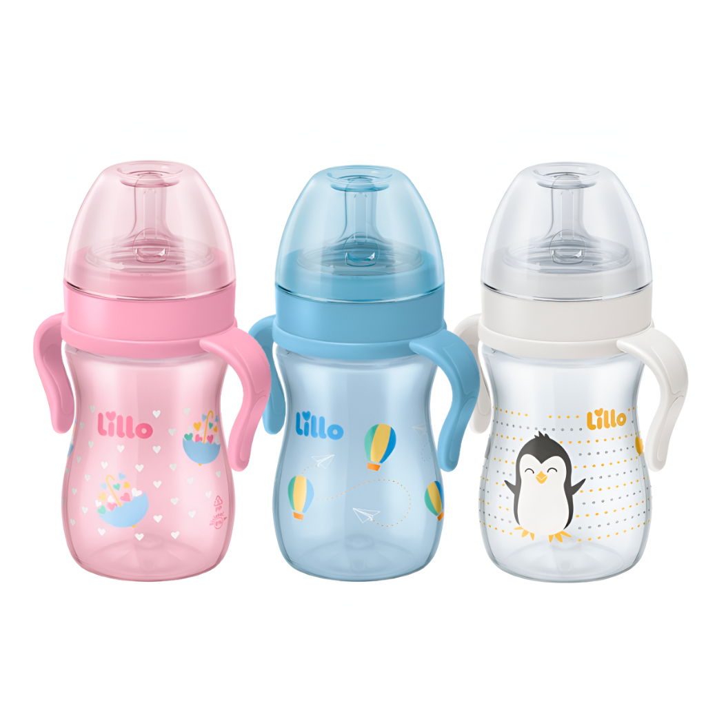 Mamadeira Super Evolution com Alças Tampa Antivazamento Bico Redondo Silicone 240mL +6 Meses Lillo em Oferta na Shopee