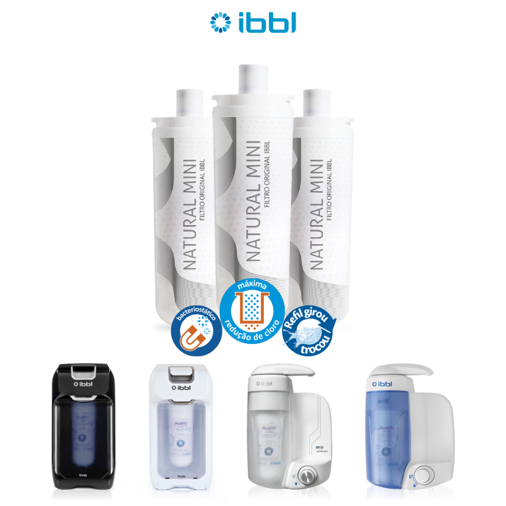 1, 2 ou 3 Refil Original IBBL Natural Mini Avanti, Mio, Vivax e Avanti com 3 Etapas Filtragem