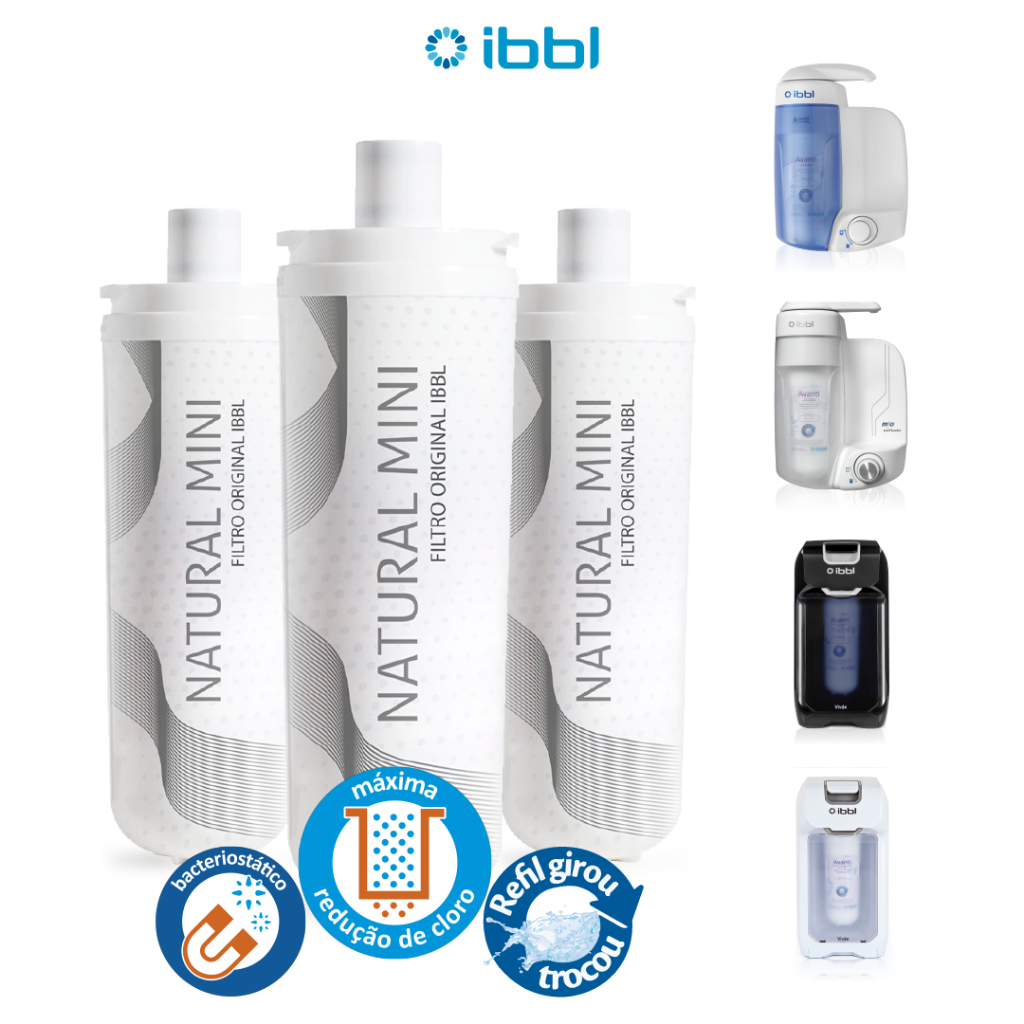 1, 2 ou 3 Refil Original IBBL Natural Mini Avanti, Mio, Vivax e Avanti com 3 Etapas Filtragem