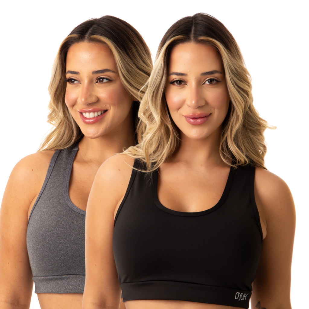 Kit 2 Top Ginástica Academia Crossfit Fitness Esportivo Suplex Preto Cinza Esporte P M G GG Feminino