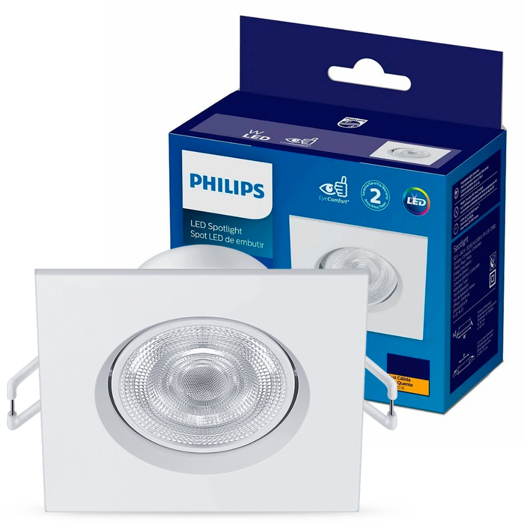 Luminaria Spot Led Embutir Branco 4,2w Bivolt 2700k Philips em Oferta na Shopee