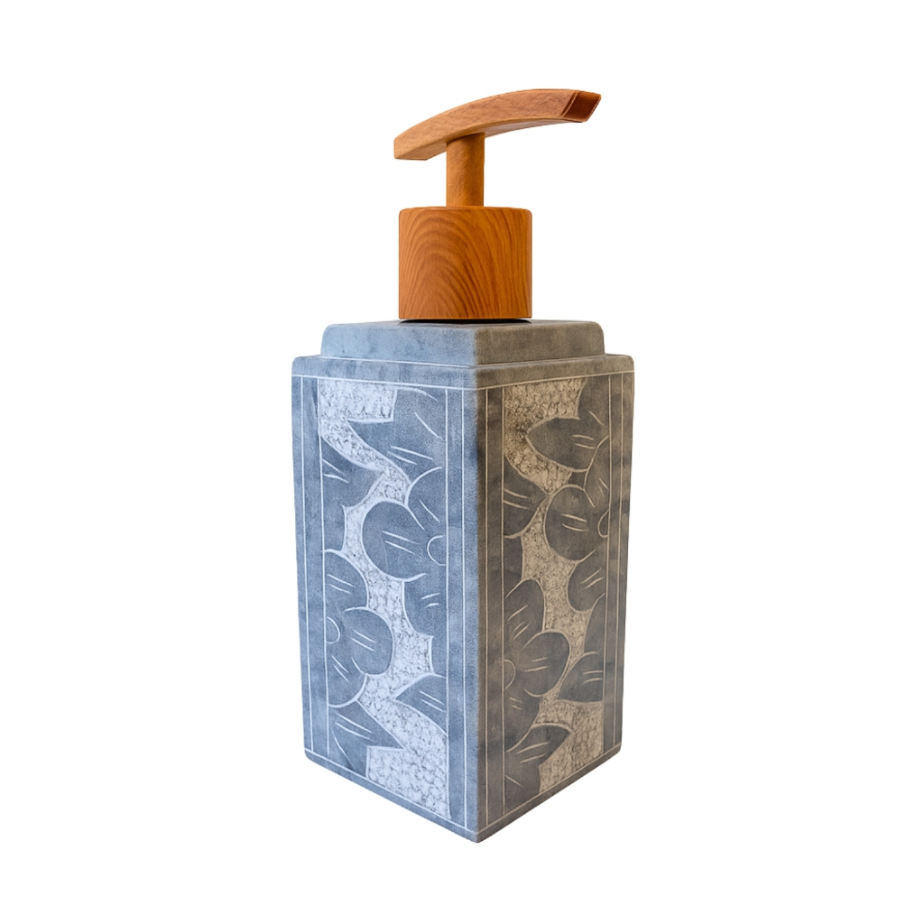 Kit Saboneteira Líquida Pedra Sabão Entalhado A Mão 350 Ml