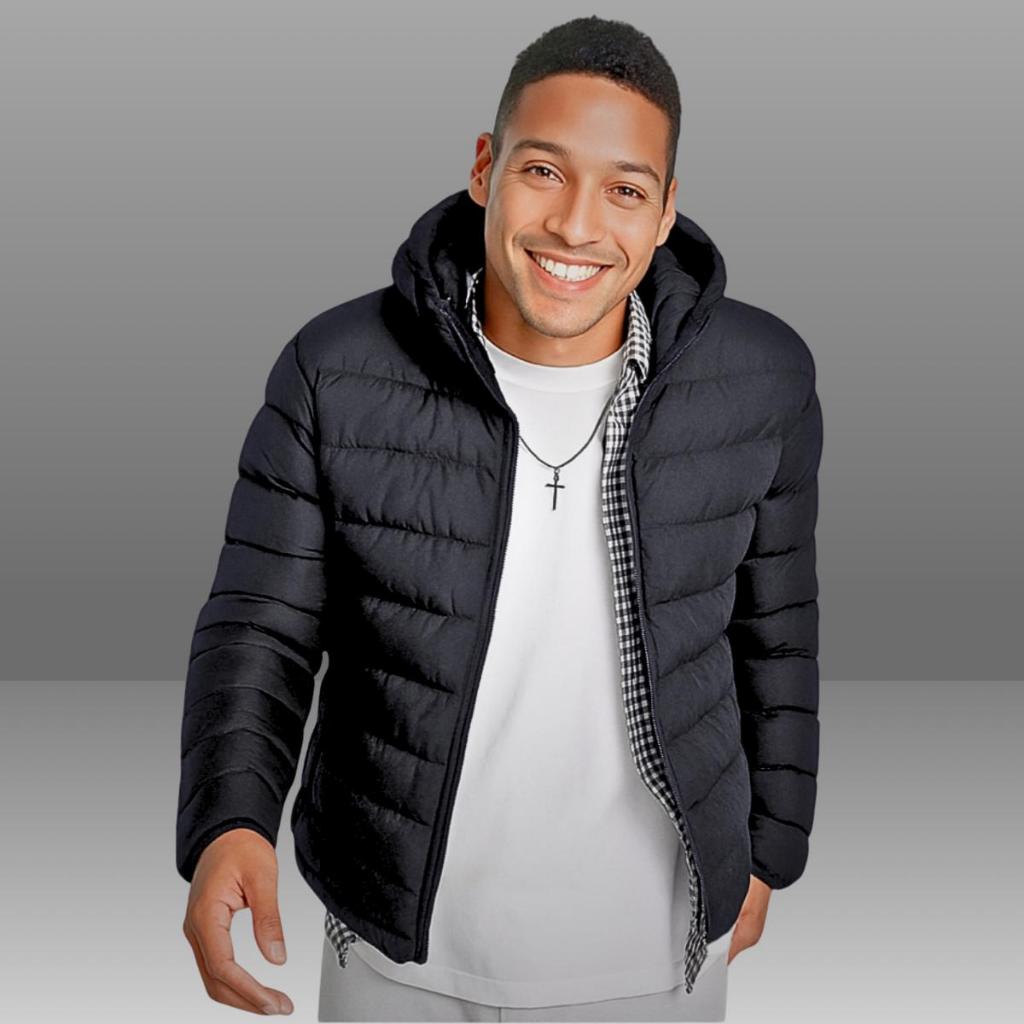 Jaqueta Peluciada Puffer Gominho com Capuz Removivel Masculina Forrada