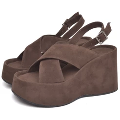 Tamanco Feminino Sandália Plataforma Camurça Marrom Original DUBUY Kora 2106DB