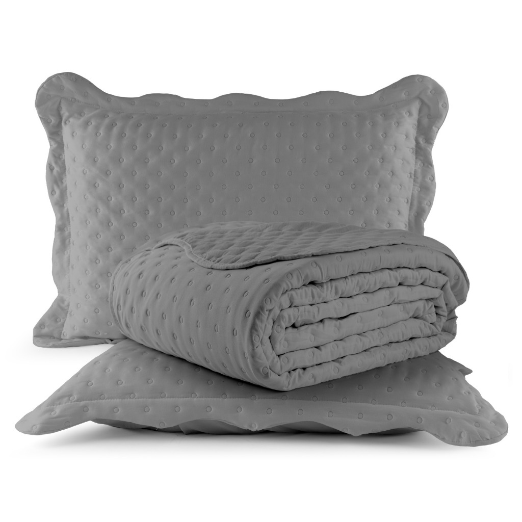 Kit Cobreleito Colcha King 260x280 Micropercal Flex - 200 Fios Toque Macio Com 02 Porta Travesseiros Com Abas