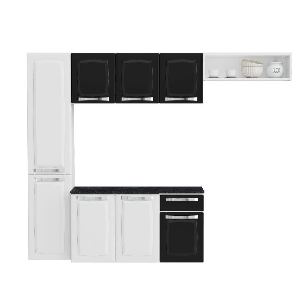 Cozinha Completa de Aço Itatiaia Pratika 4 Peças 8 Portas 1 Gaveta 210cm Branco/Preto em Oferta na Shopee