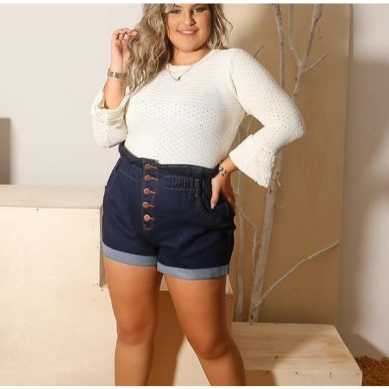 Short Jeans Plus Size Feminino Cintura Alta Lycra E Elastico em Oferta na Shopee