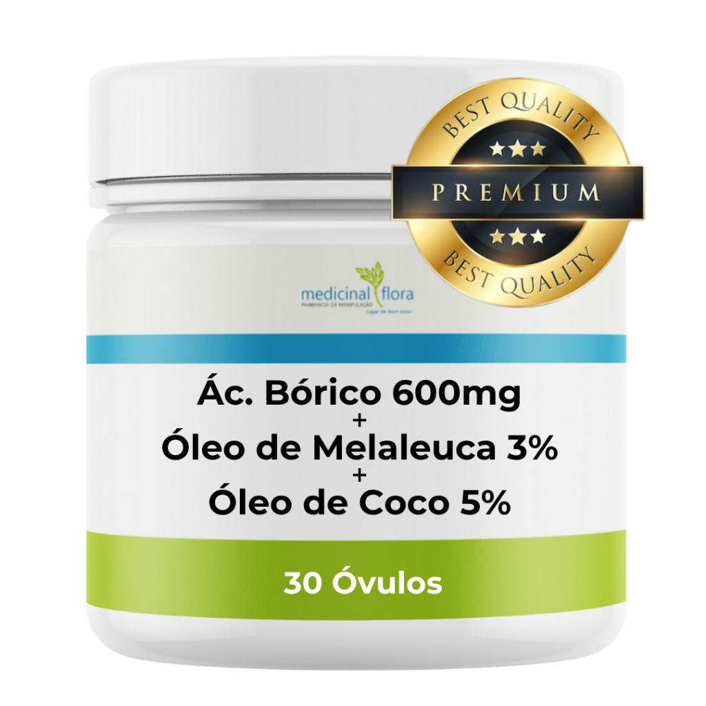 Ác. Bórico 600mg + Óleo de Melaleuca 3% + Óleo de Coco 5% - 30 Óvulos