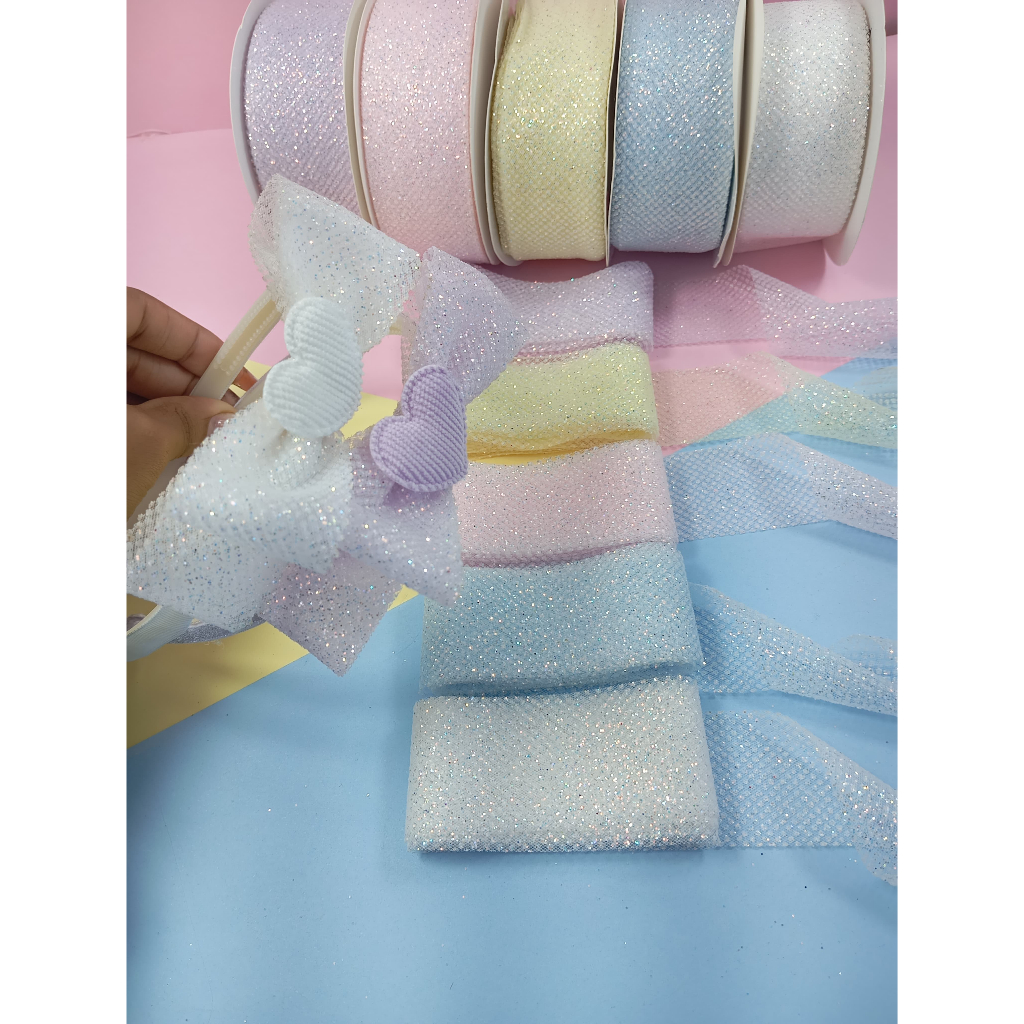 Fita de organza com glitter 38 mm/ rolo com 3 metros em Oferta na Shopee