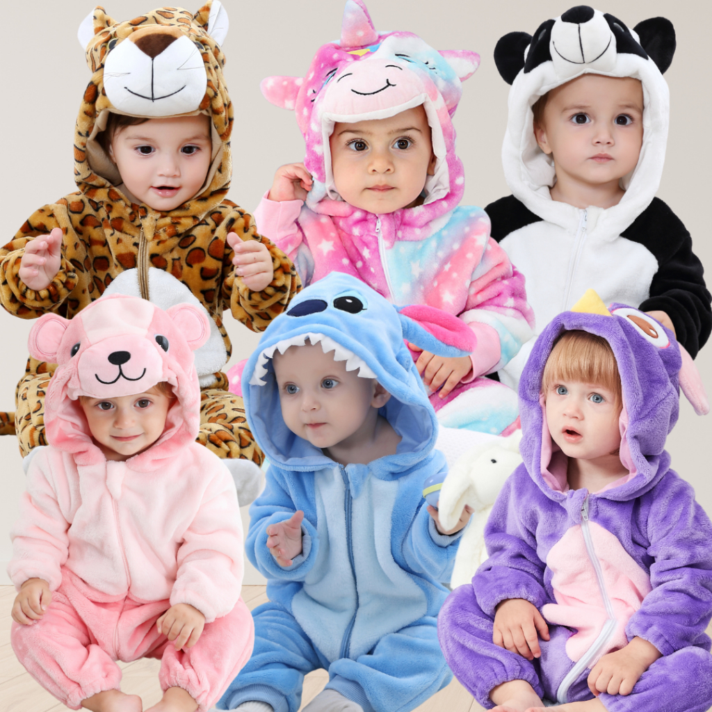 Pijama Luxo Infantil Quentinho Macacão Menino Menina Inverno Soft Plush Kigurumi com Zíper Bichinhos