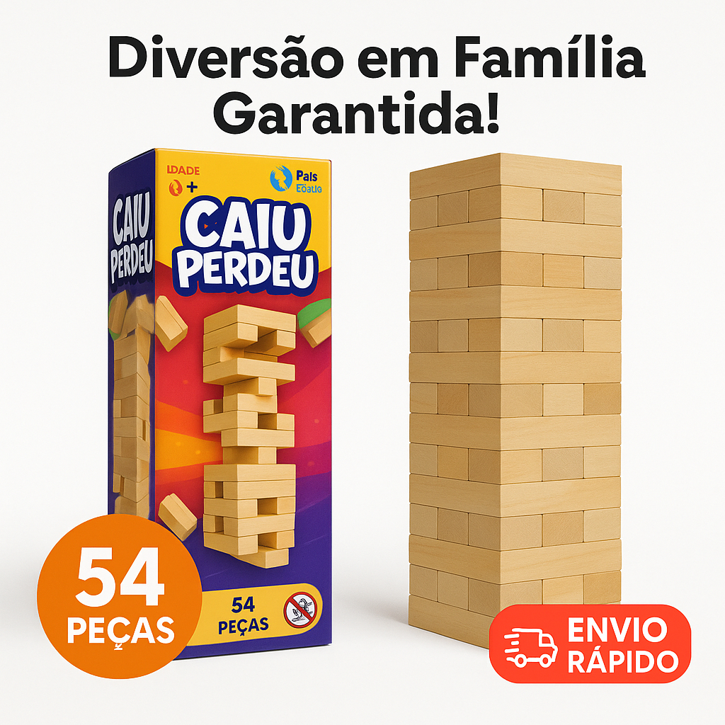 Jogo Caiu Perdeu Pais & Filhos de Madeira Jogo da Torre de Madeira 54 Peças Desenvolve Coordenação Motora - 134304