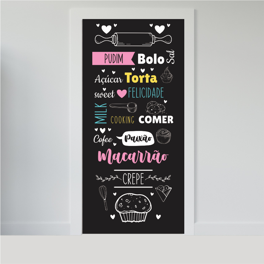 Adesivo de Porta Madeira Vidro Decoração Revestimento Papel de Parede Confeitaria Padaria - CONFEITARIA 2370