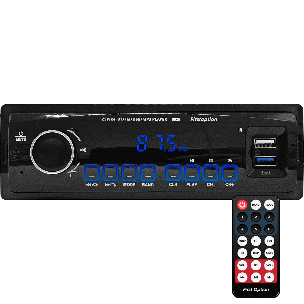 Rádio MP3 Player Som Automotivo Bluetooth Universal 1 Din USB First Option 6625