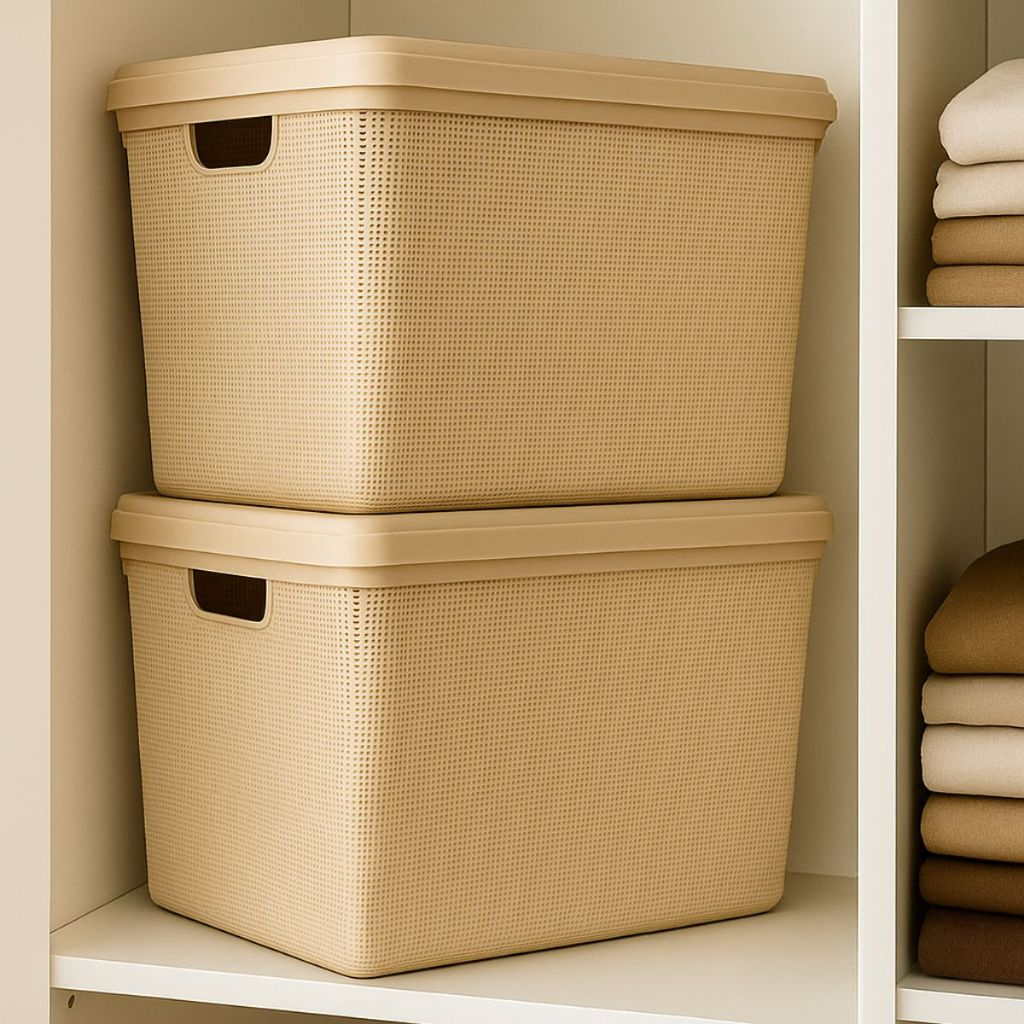 Kit 2 Caixa Organizadora com Tampa Grande Banheiro Cozinha 22 Litros Cesto Organizador em Plástico em Oferta na Shopee