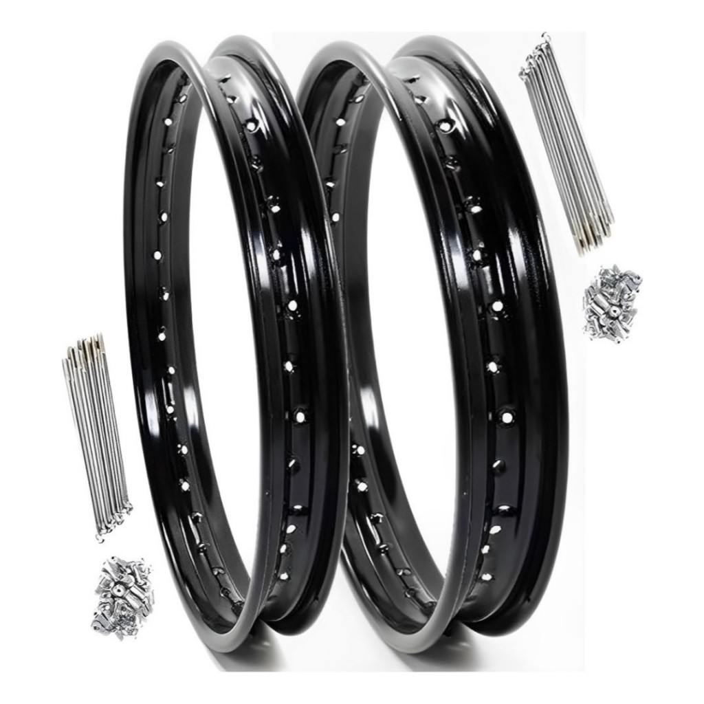 Par Folha Aro 18 Aço Preto + Jogo Raio Cromado 4mm CG Today Titan 125 95/99 Freio Tambor