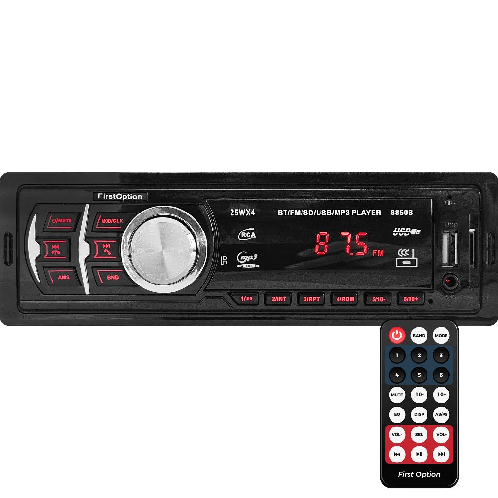Rádio MP3 Player Som Automotivo Bluetooth Universal 1 Din USB SD Auxiliar First Option 8850B