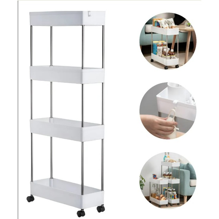 Carrinho Organizador Cesto Móvel Decorativo 4 Prateleiras Com Rodinhas Multiuso Cozinha