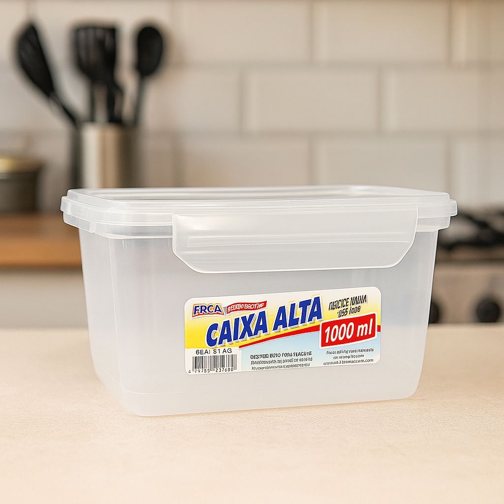 Kit 5 Potes Retangulares Alta Com Travas Transparente 1 Litro Tampa Hermética Reforçado Organização 3346